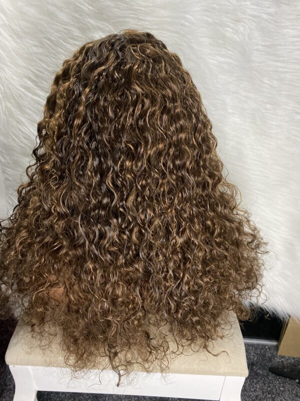 IMG_9067 Human Hair Water Curls 20 inches Wig (Black, Wine & Highlights colors)