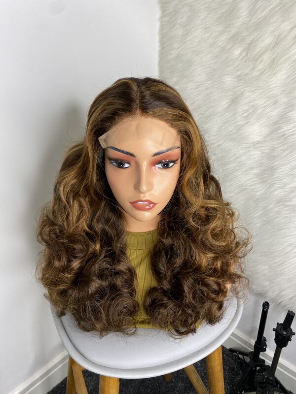 IMG_9068 SDD Virgin Human Hair bouncy Wig (Brown & Blonde highlights