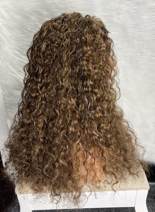 IMG_9070 Human Hair Water Curls 20 inches Wig (Black, Wine & Highlights colors)
