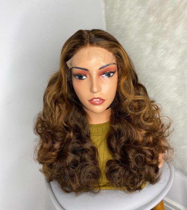 IMG_9090 SDD Virgin Human Hair bouncy Wig (Brown & Blonde highlights