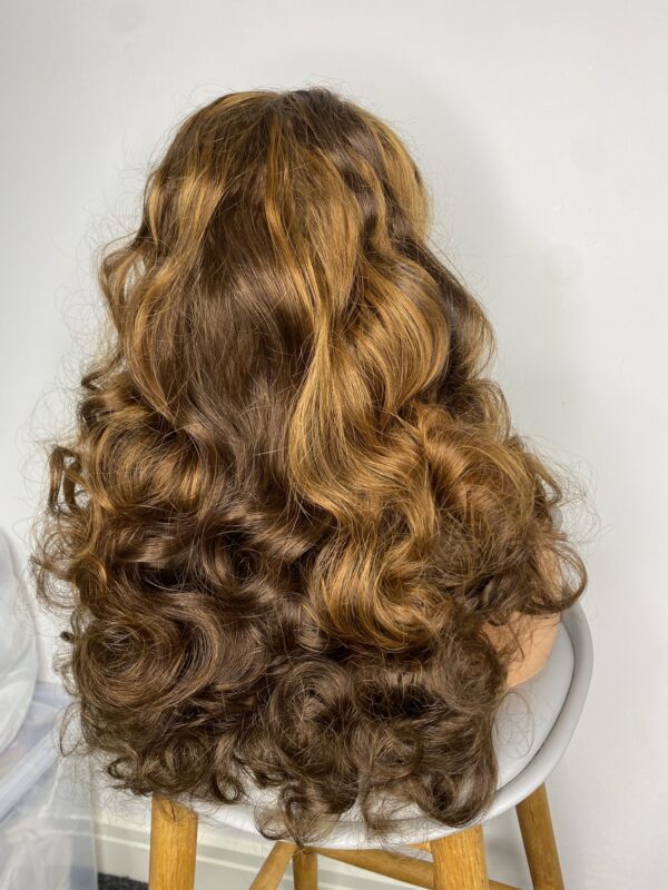 IMG_9103 SDD Virgin Human Hair bouncy Wig (Brown & Blonde highlights