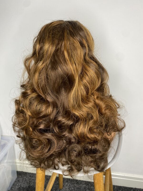IMG_9105 SDD Virgin Human Hair bouncy Wig (Brown & Blonde highlights