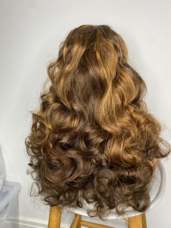 IMG_9106 SDD Virgin Human Hair bouncy Wig (Brown & Blonde highlights