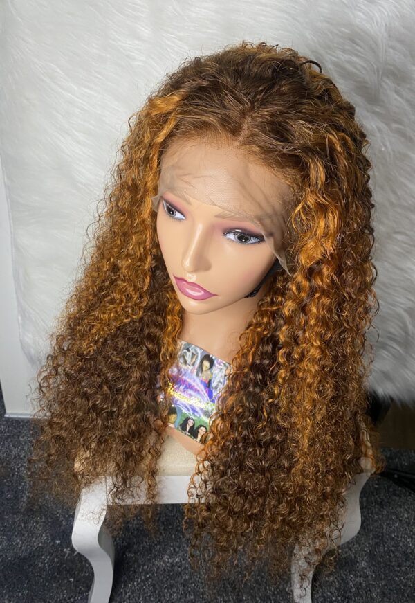 IMG_9295 Virgin Human Hair Water Curly Wig (Brown & Burnt Orange Highlights) 26inches