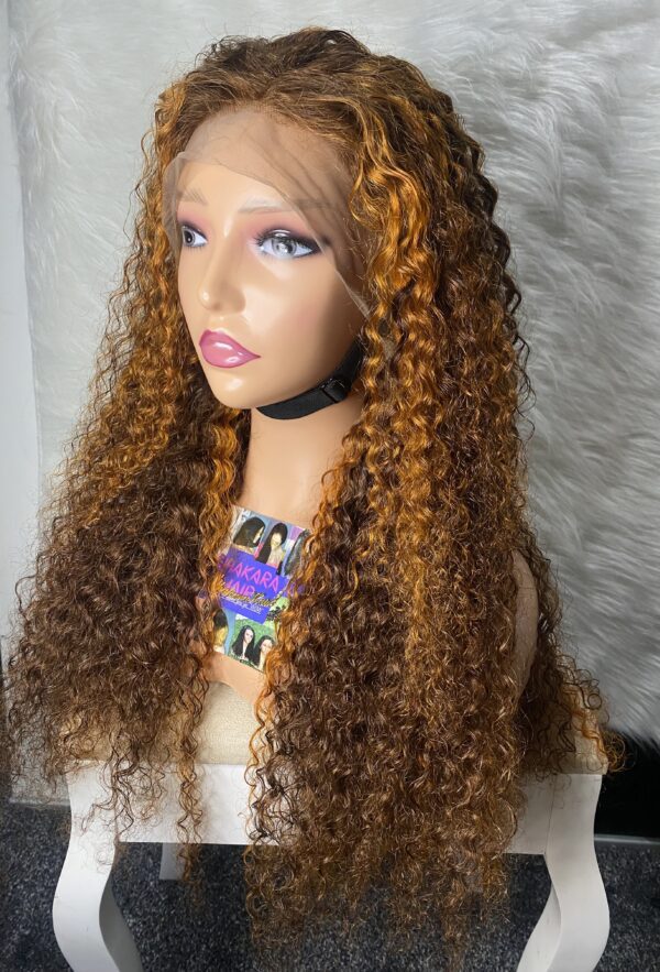 IMG_9297 (1) Virgin Human Hair Water Curly Wig (Brown & Burnt Orange Highlights) 26inches