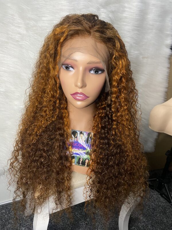 IMG_9300 (1) Virgin Human Hair Water Curly Wig (Brown & Burnt Orange Highlights) 26inches