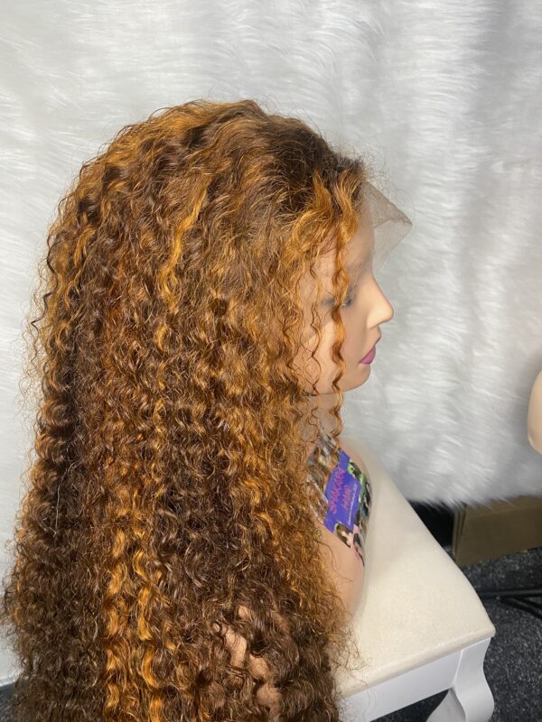 IMG_9318 Virgin Human Hair Water Curly Wig (Brown & Burnt Orange Highlights) 26inches
