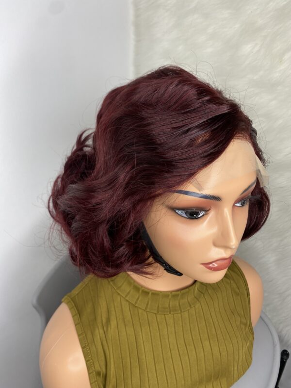 IMG_9672 Virgin Human Hair bouncy wig 12 inches (Wine color)