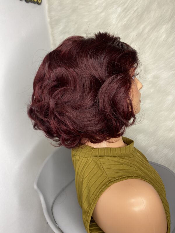 IMG_9676 Virgin Human Hair bouncy wig 12 inches (Wine color)