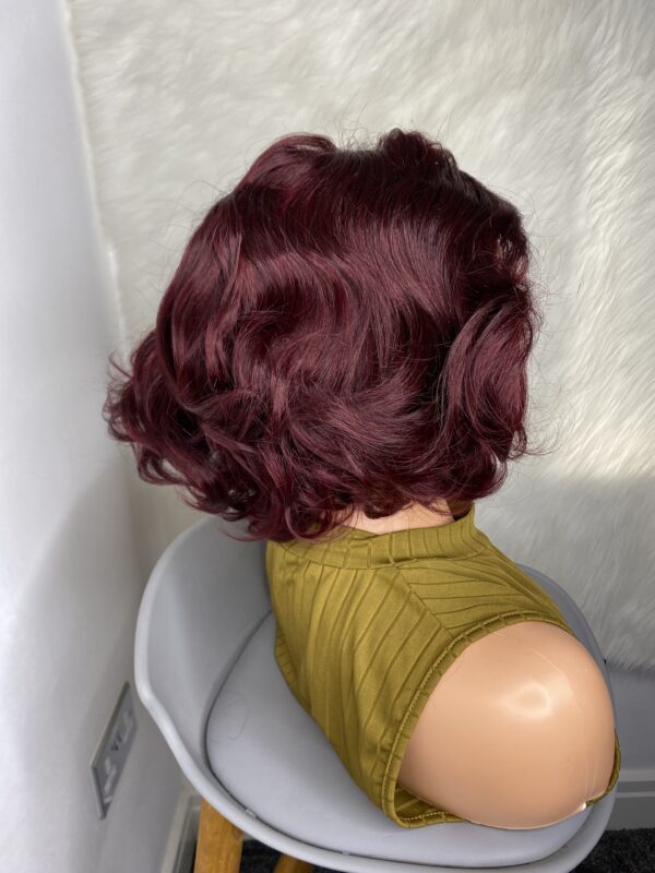 IMG_9678 Virgin Human Hair bouncy wig 12 inches (Wine color)