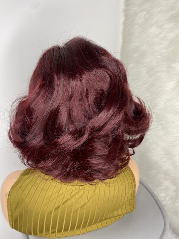 IMG_9680 Virgin Human Hair bouncy wig 12 inches (Wine color)