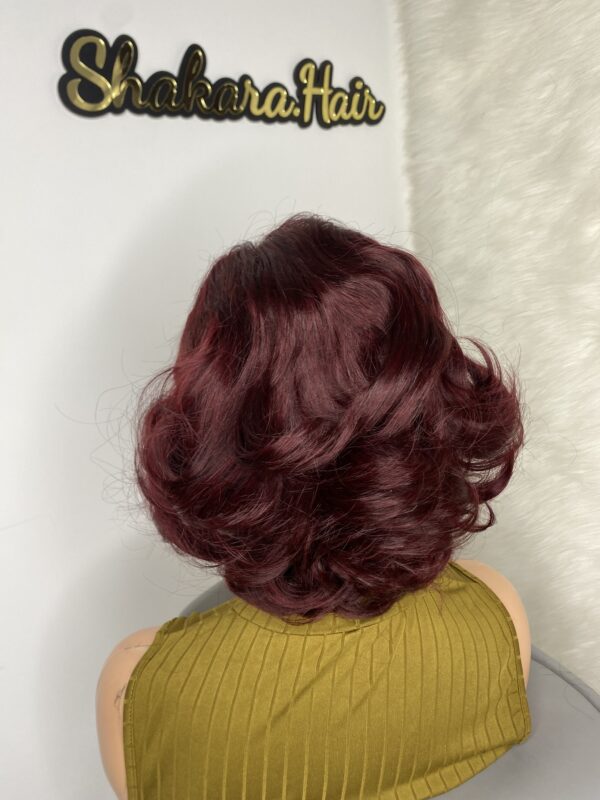 IMG_9685 Virgin Human Hair bouncy wig 12 inches (Wine color)