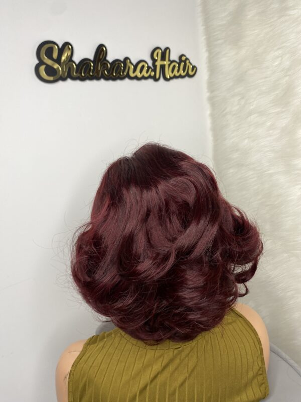 IMG_9688 Virgin Human Hair bouncy wig 12 inches (Wine color)