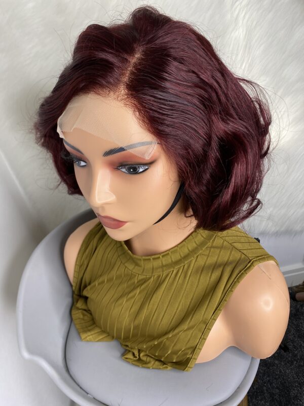 IMG_9695 Virgin Human Hair bouncy wig 12 inches (Wine color)