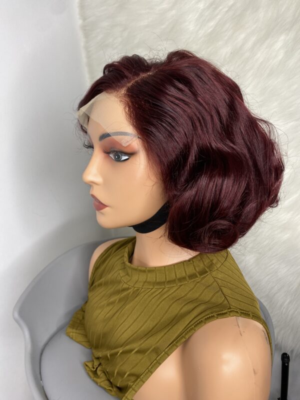 IMG_9696 Virgin Human Hair bouncy wig 12 inches (Wine color)