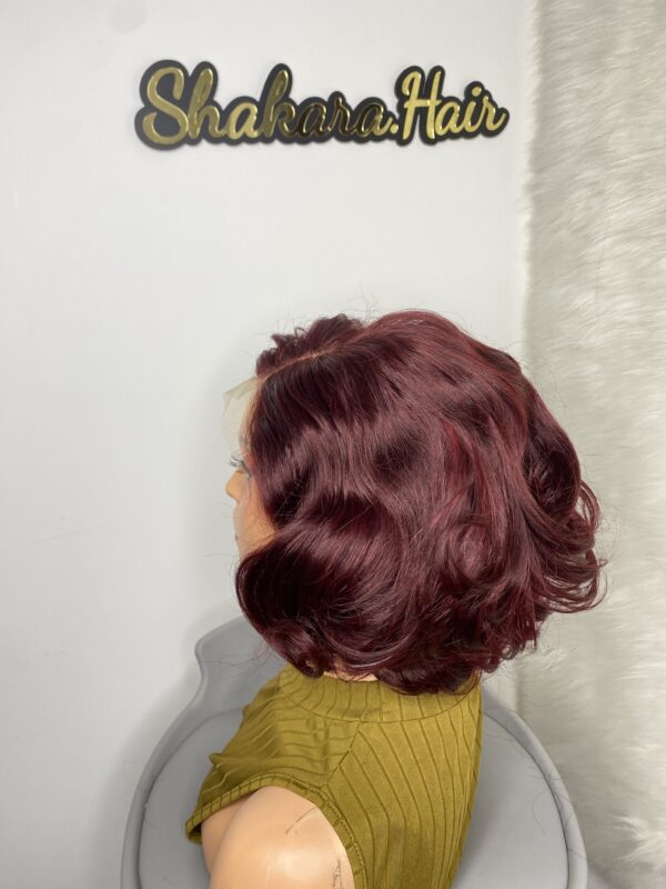 IMG_9698 Virgin Human Hair bouncy wig 12 inches (Wine color)