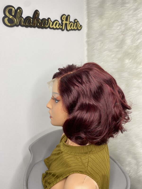 IMG_9701 Virgin Human Hair bouncy wig 12 inches (Wine color)