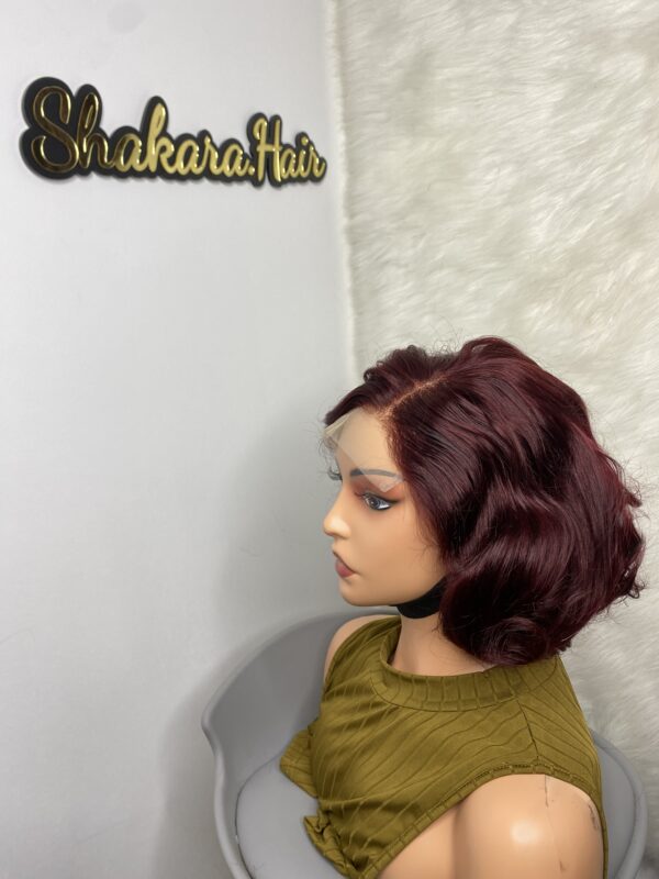 IMG_9703 Virgin Human Hair bouncy wig 12 inches (Wine color)